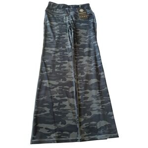 NWT Bubblelime Womens Camo Flare Yoga Pants M Gray Wide Leg Athletic Activewear